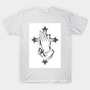 Tattoo of Praying Hands against Cross T-Shirt